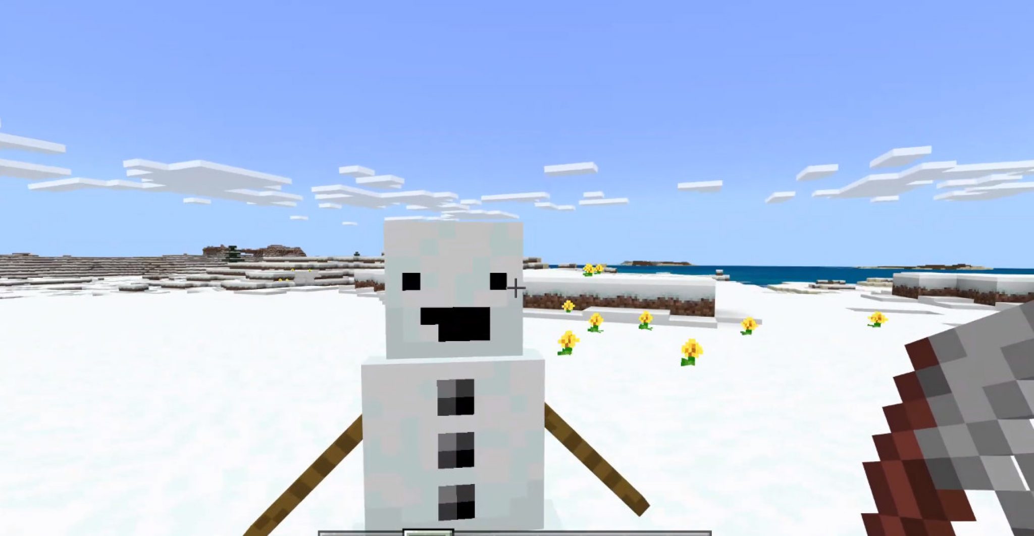 What is the title of this picture ? Cosmetic Snowman Addon | Minecraft PE Bedrock Addons