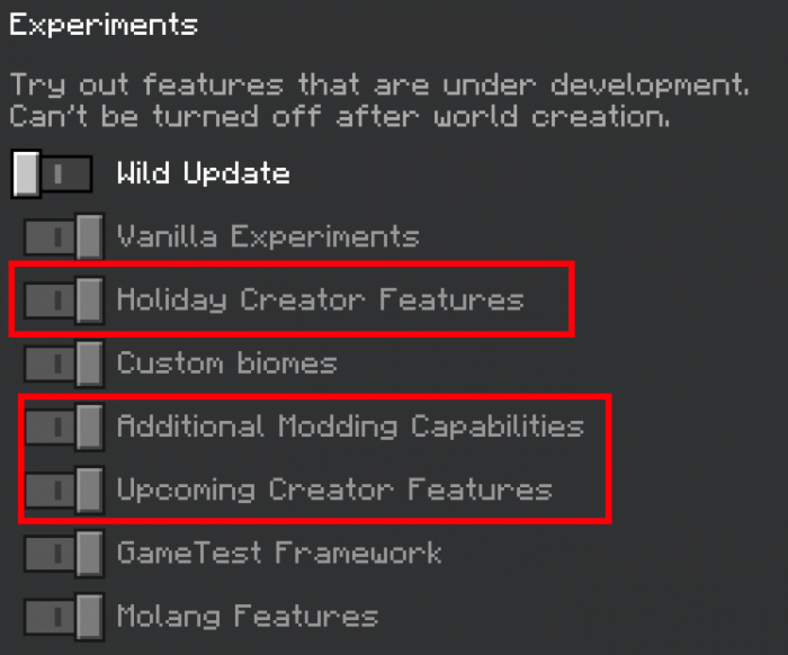 Follow experiments. Experimental settings Minecraft.